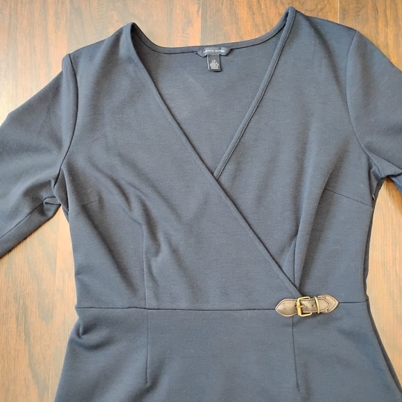 Tommy Hilfiger‎ Womens 3/4 Sleeve Navy Dress Faux Wrap Leather Buckle Large - Picture 6 of 9